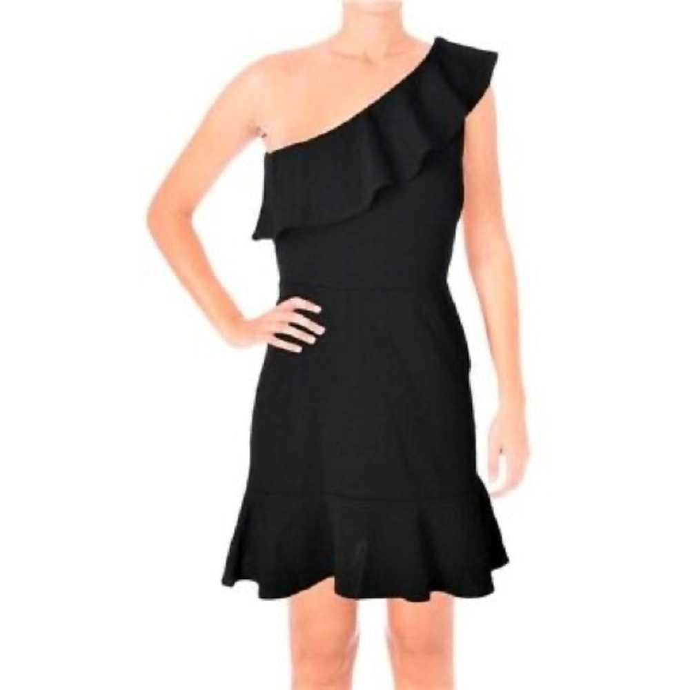 AQUA Black One-Shoulder Ruffled Stretch Flounce Dress Size XS - Picture 2 of 7